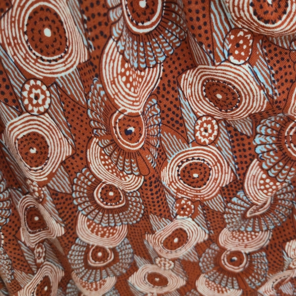 MAEVE (Anthropologie) Yvette Ruched Dress Women Geometric Design Rust Sz Large - Picture 8 of 13